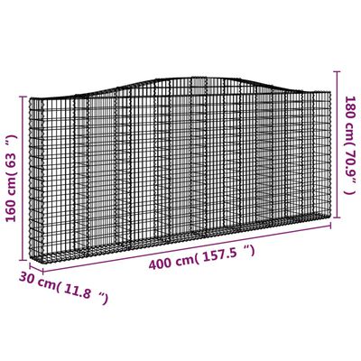 vidaXL Obokane gabion košare 3 kosi 400x30x160/180 cm pocinkano železo