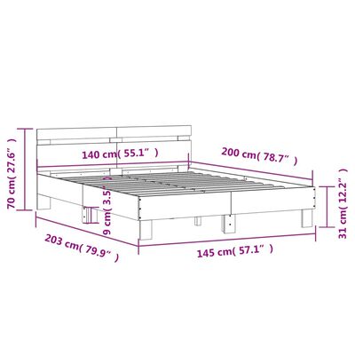 vidaXL Posteljni okvir z vzglavjem siva sonoma 140x200 cm inž. les