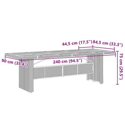 vidaXL Vrtna miza s stekleno ploščo siva 240x90x75 cm poli ratan