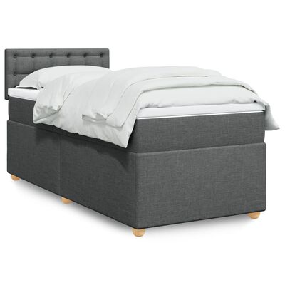 vidaXL Box spring postelja z vzmetnico temno siva 90x190 cm blago