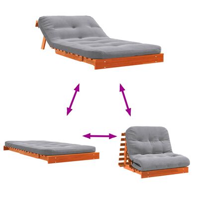 vidaXL Futon z ležiščem voščeno rjava 100x206x11 cm trdna borovina