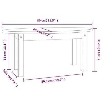 vidaXL Klubska mizica medeno rjava 80x40x35 cm trdna borovina