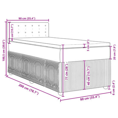 vidaXL Box spring postelja z vzmetnico svetlo siva 90x200 cm žamet