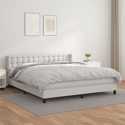 vidaXL Box spring postelja z vzmetnico bel 160x200 cm umetno usnje