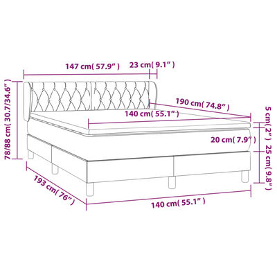 vidaXL Box spring postelja z vzmetnico temno modra 140x190cm žamet