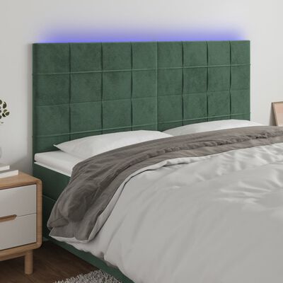 vidaXL LED posteljno vzglavje temno zeleno 200x5x118/128 cm žamet