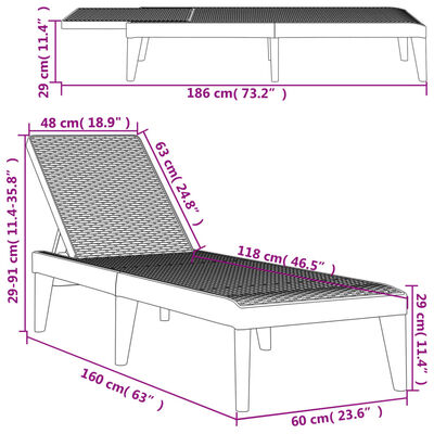 vidaXL Ležalnik rjav 186x60x29 cm PP