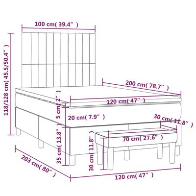 vidaXL Box spring postelja z vzmetnico temno modra 120x200 cm žamet