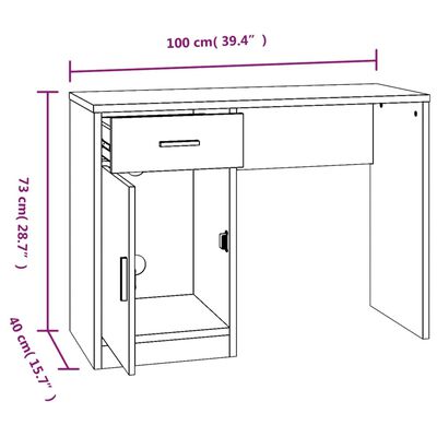 vidaXL Pisalna miza s predalom in omarico dim. hrast 100x40x73 cm les