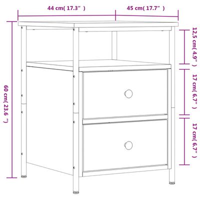 vidaXL Nočna omarica 2 kosa rjavi hrast 44x45x60 cm inženirski les