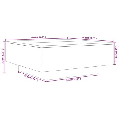 vidaXL Klubska mizica z LED lučmi dimljeni hrast 80x80x31 cm