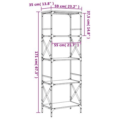 vidaXL Knjižna omara 5-nadstropna siva sonoma 59x35x171 cm inž. les