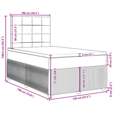 vidaXL Box spring postelja z vzmetnico temno moder 120x190 cm žamet