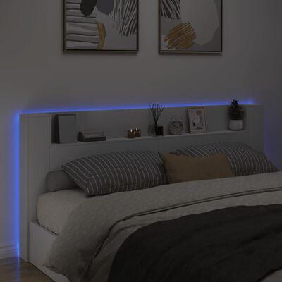 vidaXL Omarica za vzglavje postelje LED bela 220x16,5x103,5 cm