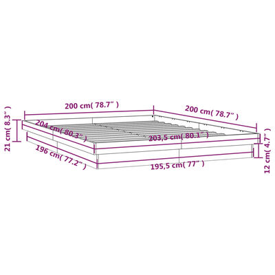 vidaXL LED posteljni okvir voščeno rjav 200x200 cm trdna borovina