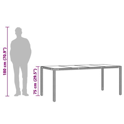 vidaXL Vrtna miza s stekleno ploščo rjava 90x90x75 cm poli ratan