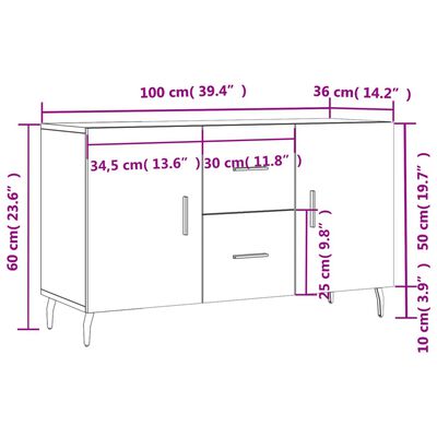 vidaXL Komoda visok sijaj bela 100x36x60 cm inženirski les