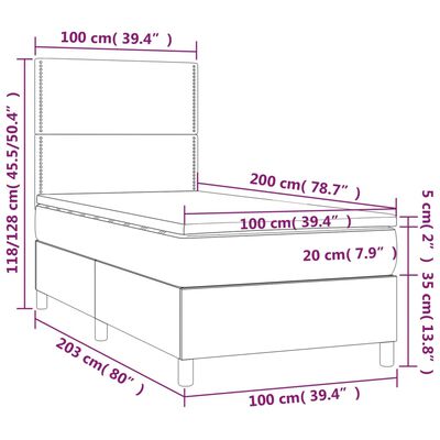 vidaXL Box spring postelja z vzmetnico LED črn 100x200 cm umetno usnje