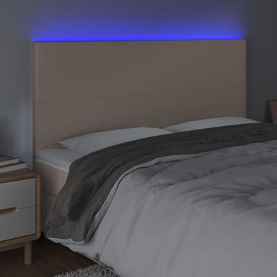 vidaXL LED posteljno vzglavje kapučino 200x5x118/128 cm umetno usnje