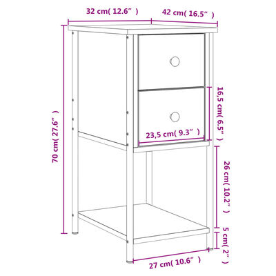 vidaXL Nočna omarica 2 kosa rjavi hrast 32x42x70 cm inženirski les