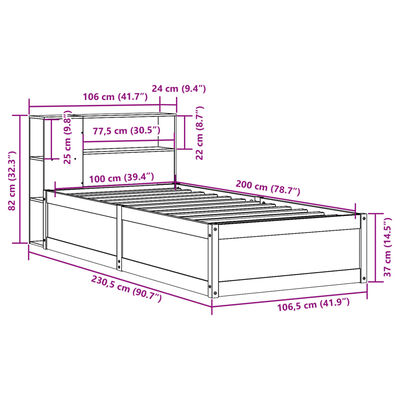 vidaXL Posteljni okvir brez vzmetnice bel 100x200 cm trdna borovina