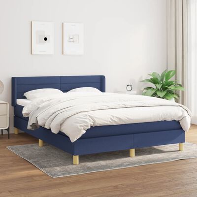 vidaXL Box spring postelja z vzmetnico modra 140x190 cm blago