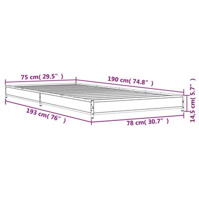 vidaXL Posteljni okvir siva sonoma 75x190 cm inženirski les in kovina