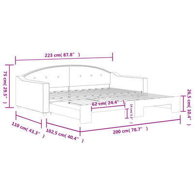 vidaXL Izvlečna dnevna postelja črna 100x200 cm blago