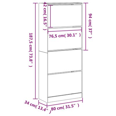 vidaXL Omarica za čevlje s 4 predali sonoma hrast 80x34x187,5 cm