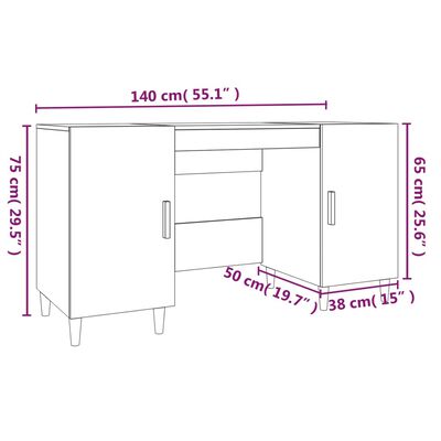 vidaXL Pisalna miza bela 140x50x75 cm konstruiran les