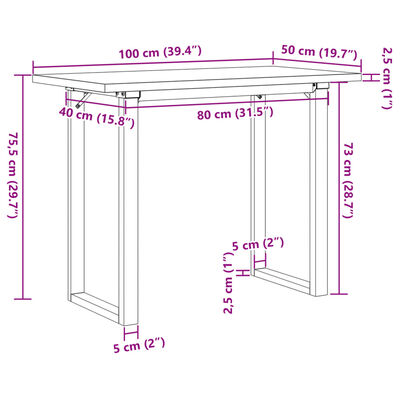 vidaXL Jedilna miza O okvir 100x50x75,5 cm trdna borovina lito železo