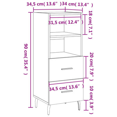 vidaXL Komoda visok sijaj bela 34,5x34x90 cm inženirski les