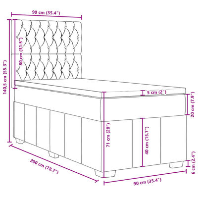 vidaXL Box spring postelja z vzmetnico svetlo siva 90x200 cm blago