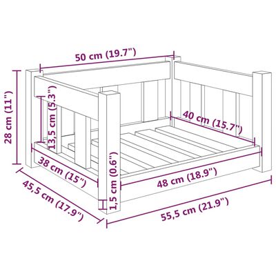 vidaXL Pasja postelja 55,5x45,5x28 cm trdna borovina