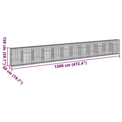 vidaXL Gabionska košara s pokrovom 1200x50x150 cm pocinkano železo