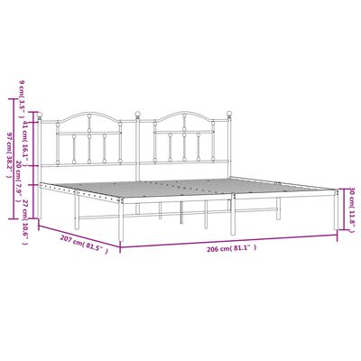 vidaXL Kovinski posteljni okvir z vzglavjem črn 200x200 cm