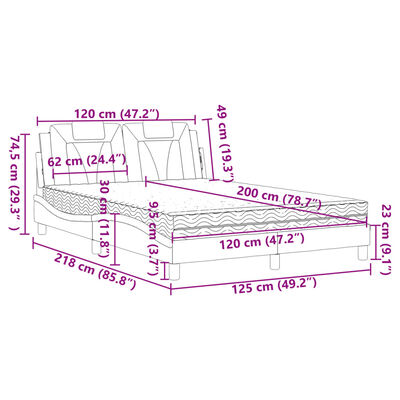 vidaXL Postelja z vzmetnico siva 120x200 cm umetno usnje