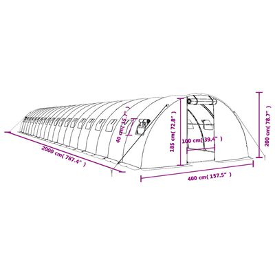 vidaXL Rastlinjak z jeklenim ogrodjem zelen 80 m² 20x4x2 m