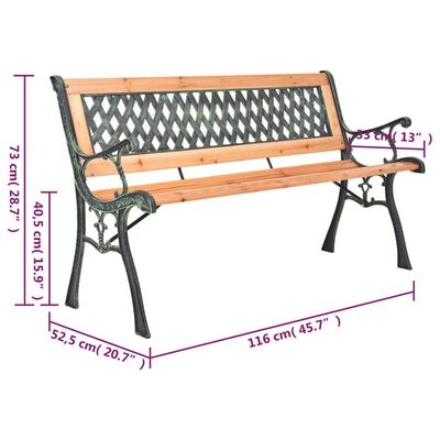 vidaXL Vrtna klop 116 cm lito železo in trden les jelke