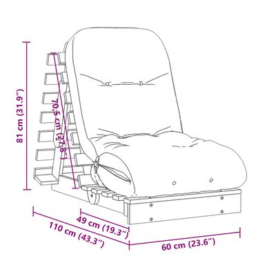 vidaXL Futon z ležiščem bela 60x206x11 cm trdna borovina