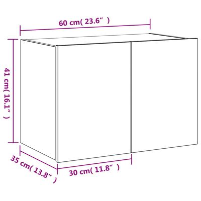 vidaXL Stenska TV omarica z LED lučkami rjavi hrast 60x35x41 cm