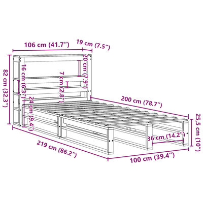 vidaXL Posteljni okvir brez vzmetnice 100x200 cm trdna borovina