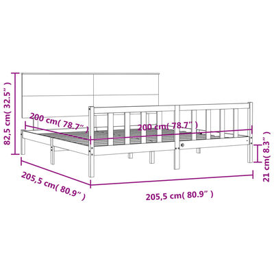 vidaXL Posteljni okvir z vzglavjem medeno rjav 200x200 cm trden les