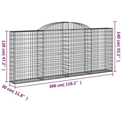 vidaXL Obokana gabionska košara 12 kos 300x30x120/140cm cinkano železo