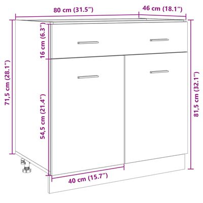 vidaXL Spodnja omarica s predalom sonoma hrast 80x46x81,5cm iverna pl.