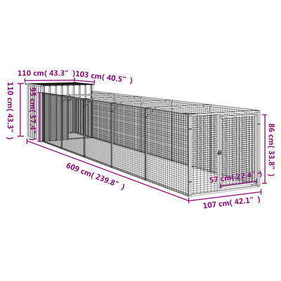 vidaXL Pasja uta z izhodom antracitna 110x609x110 cm pocinkano jeklo