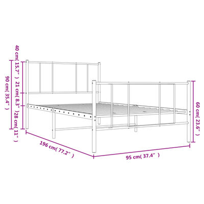 vidaXL Kovinski posteljni okvir z vzglavjem in vznožjem črn 90x190 cm