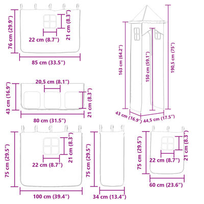 vidaXL Pograd s toboganom in zavesami moder 90x200 cm