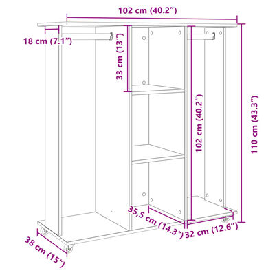 vidaXL Garderobna omara sonoma hrast s koleščki 102x38x110 cm inž. les