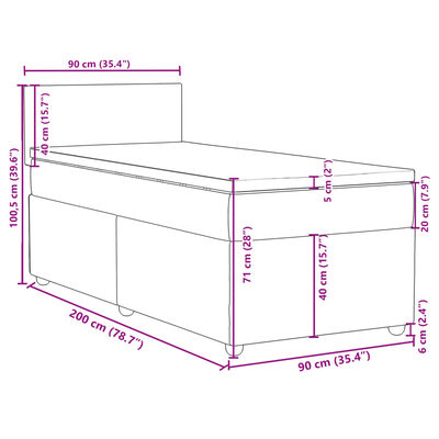 vidaXL Box spring postelja z vzmetnico svetlo siva 90x200 cm blago